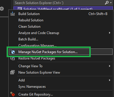 Abrir Nuget Packages da Solution